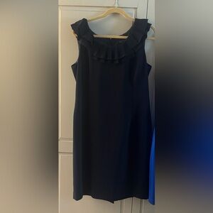 Kasper Black Ruffle Neck Midi Dress fully lined - never worn- size 14